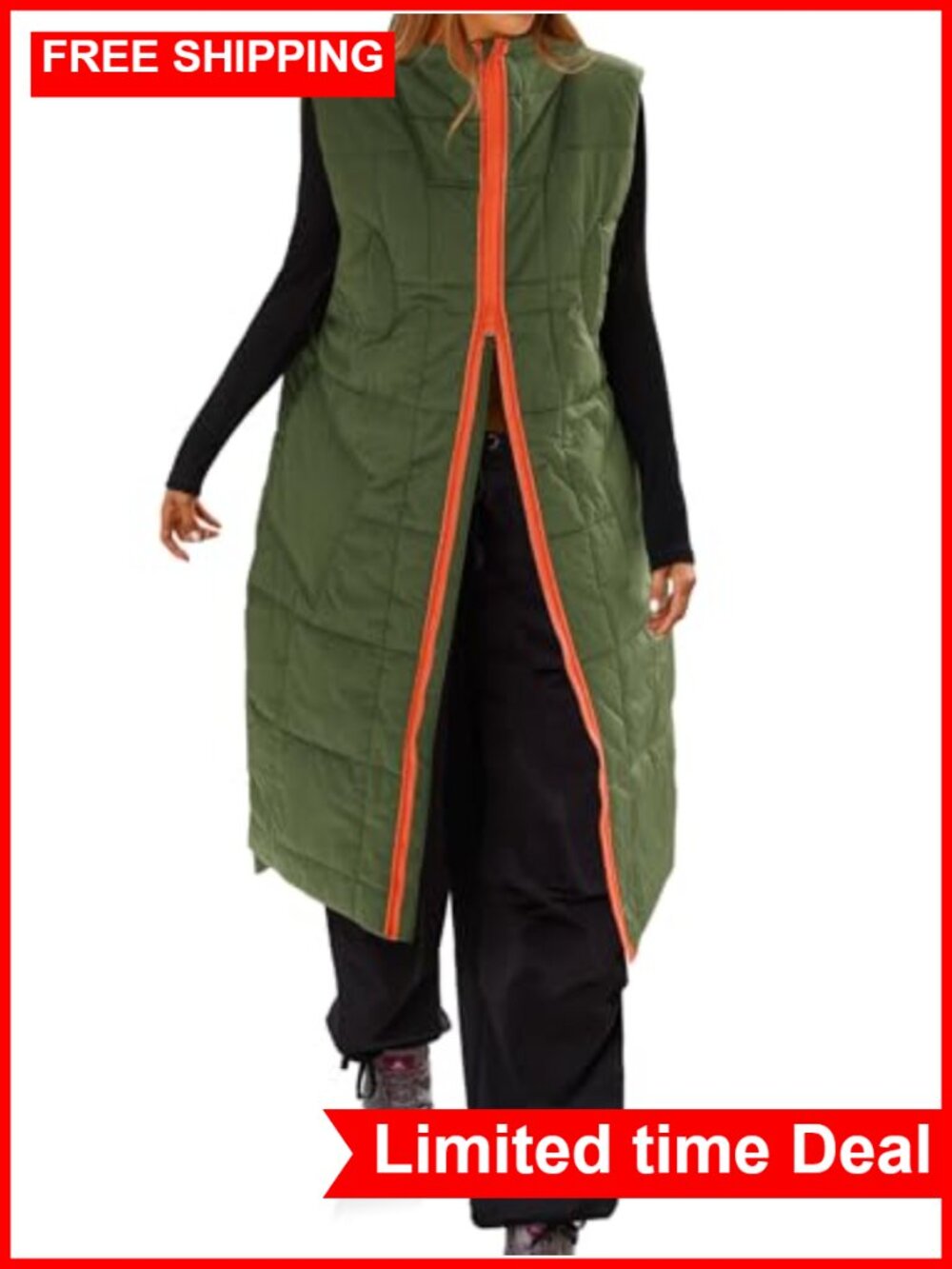 Quilted Long Puffer Vest Lightweight Sleeveless Winter Layering Jacket